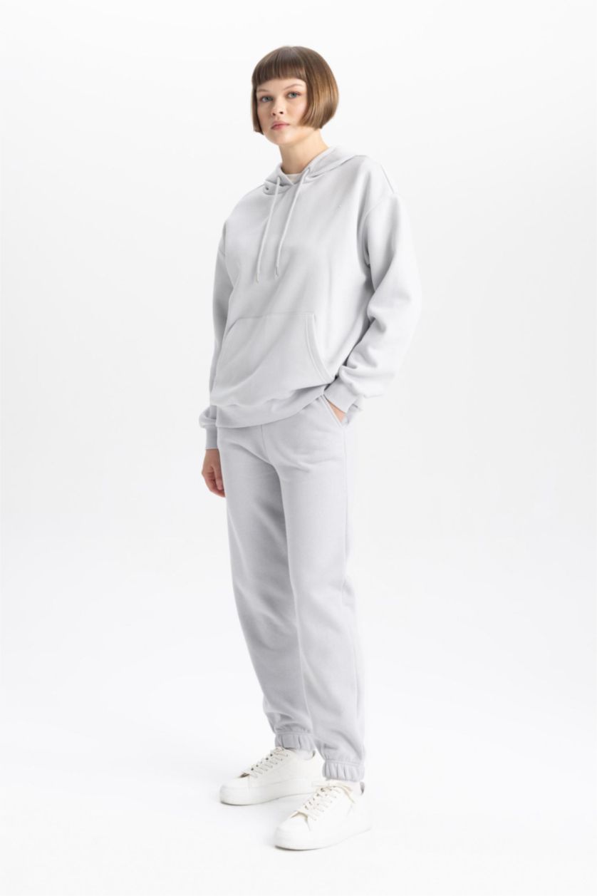 نساء رمادي سويت شيرت قصة مريحة بغطاء للرأس