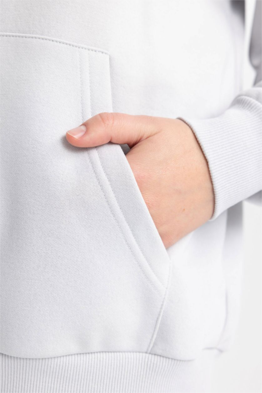 نساء رمادي سويت شيرت قصة مريحة بغطاء للرأس