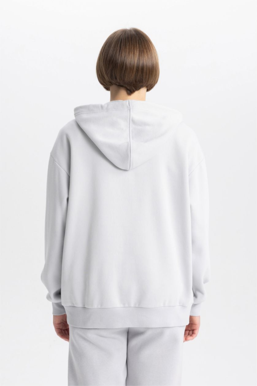 نساء رمادي سويت شيرت قصة مريحة بغطاء للرأس