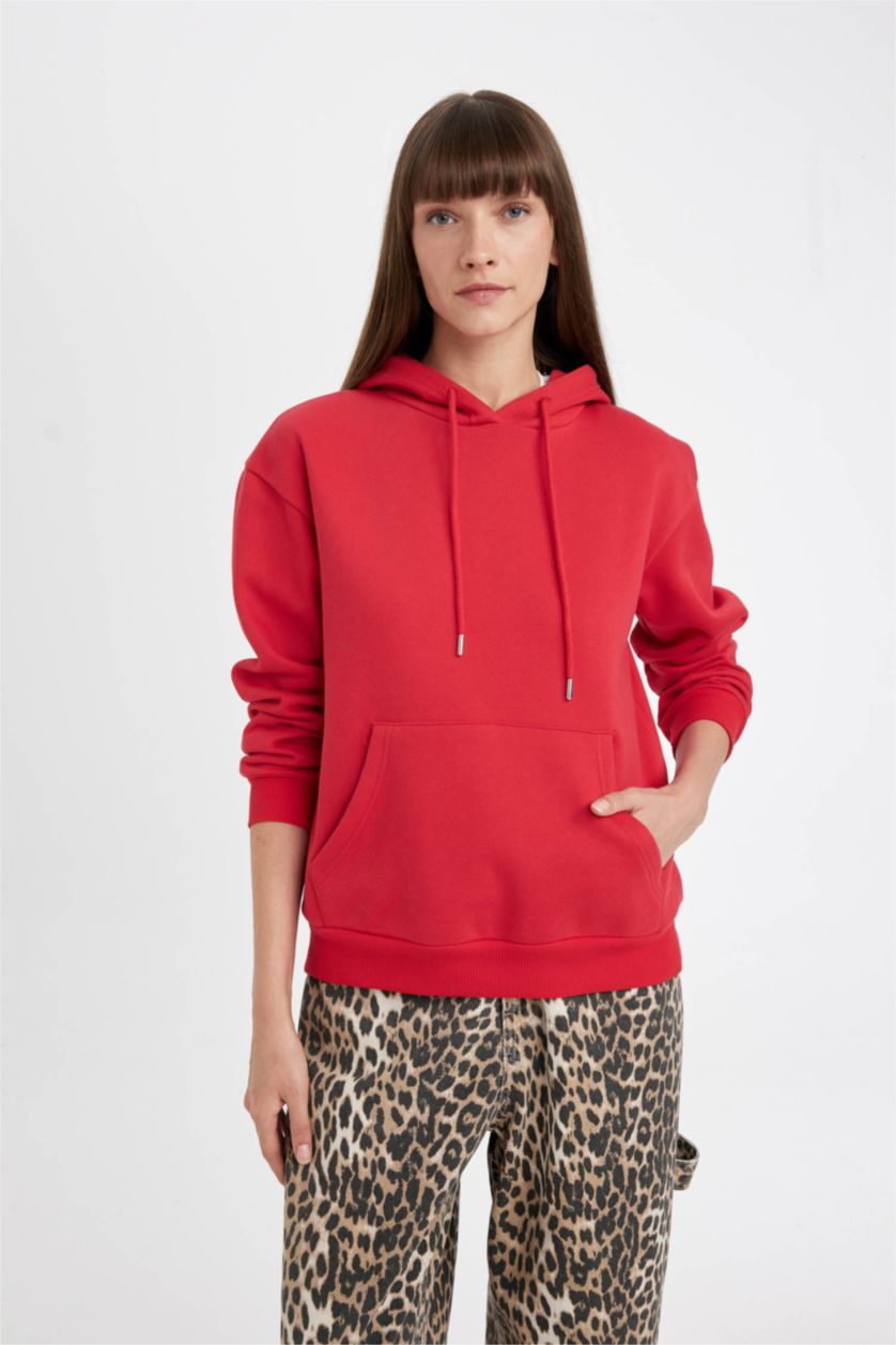 نساء أحمر Relax Fit Thick Sweatshirt Fabric Sweatshirt