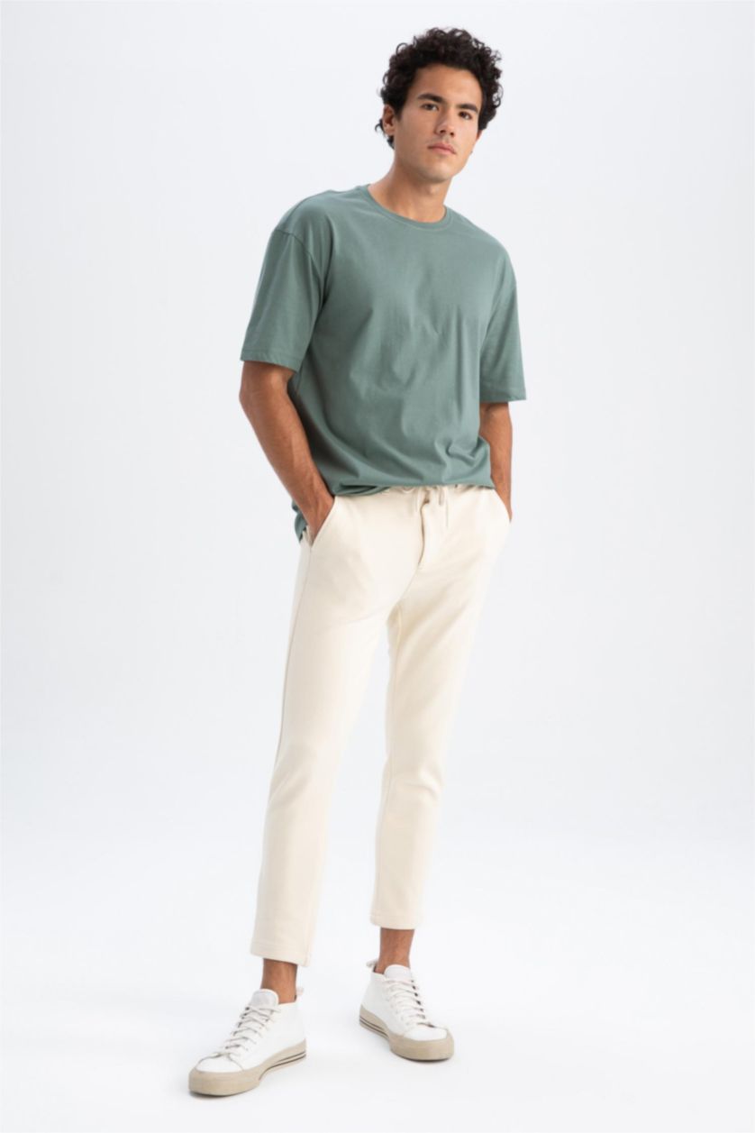 Erkek Açık Bej Beli Esnek Lastikli Jogger Pantolon