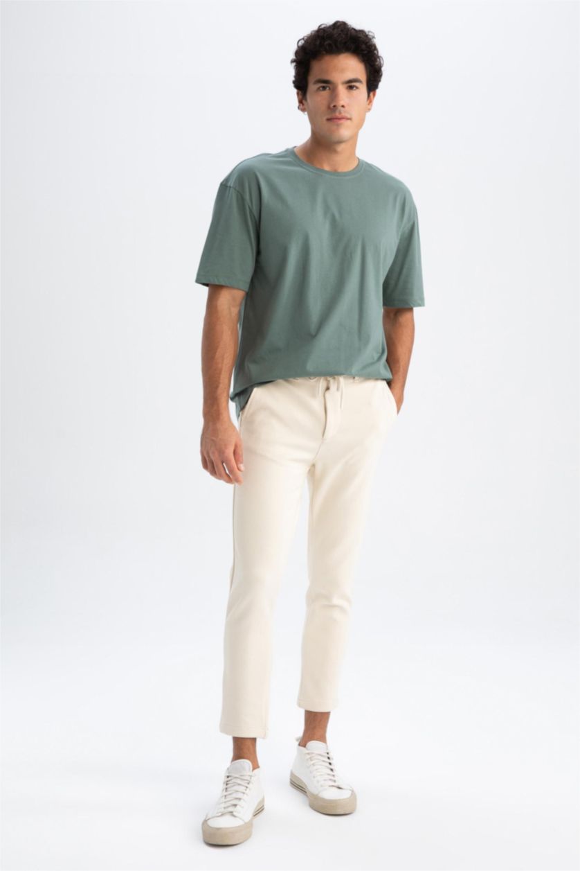 Erkek Açık Bej Beli Esnek Lastikli Jogger Pantolon