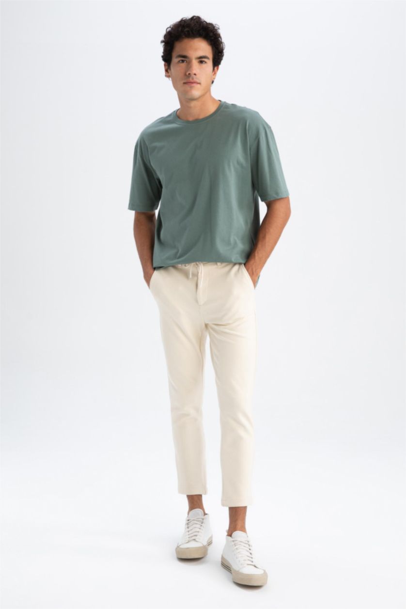 Erkek Açık Bej Beli Esnek Lastikli Jogger Pantolon