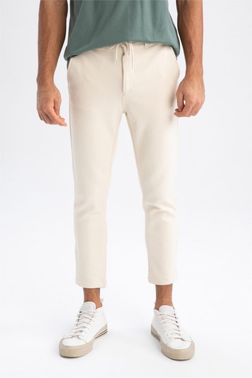 Erkek Açık Bej Beli Esnek Lastikli Jogger Pantolon
