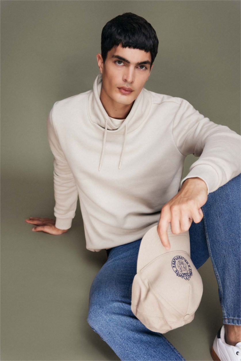 رجالي بيج سويت شيرت قصة عادية بياقة شال