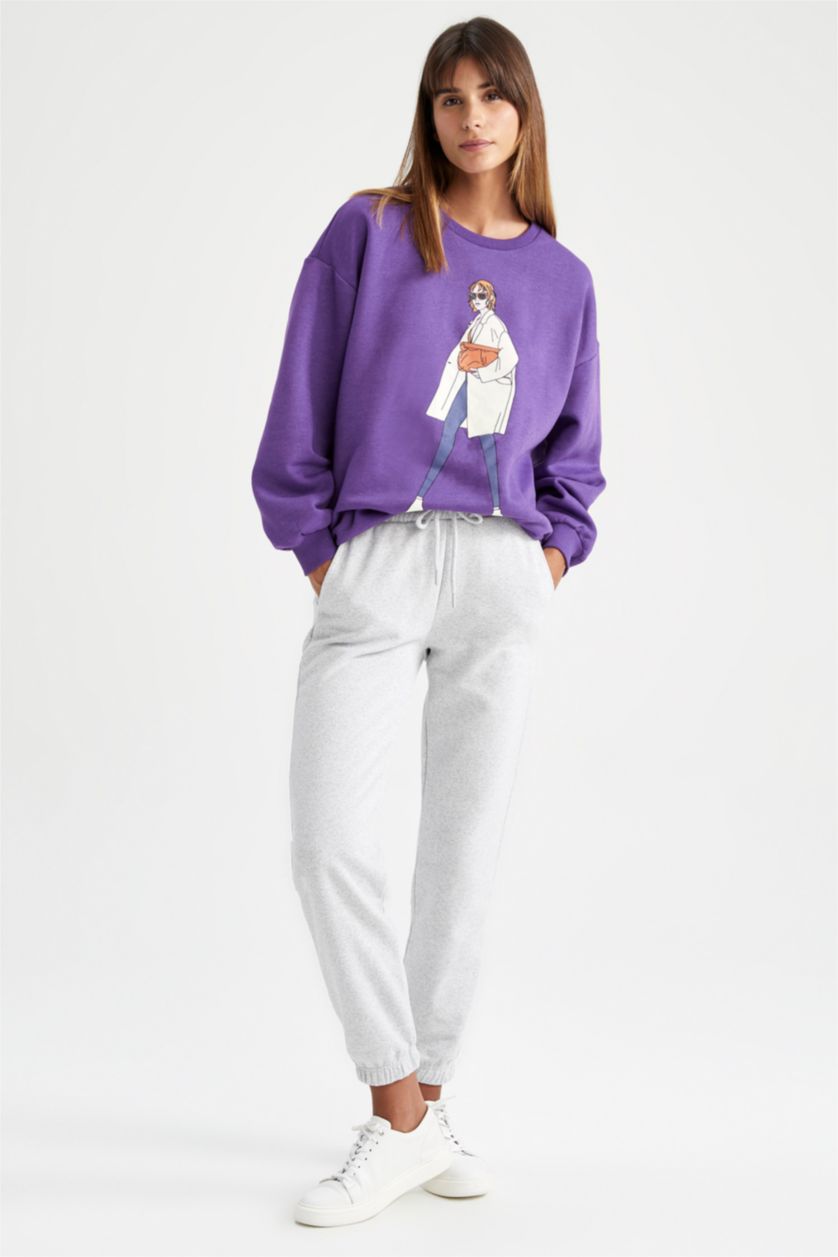 Kadın Gri Melanj Jogger Fıt Kalın Sweatshirt Kumaşı Pantolon