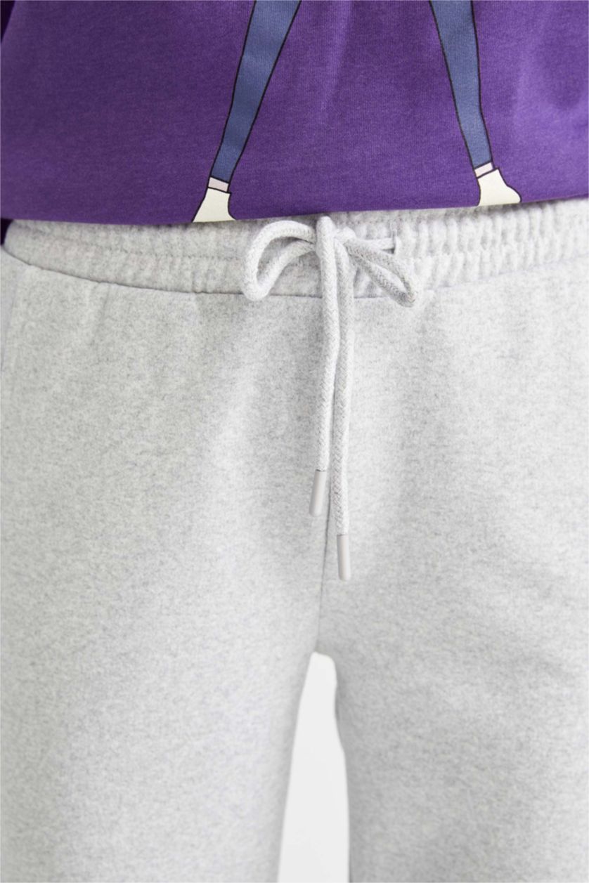 Kadın Gri Melanj Jogger Fıt Kalın Sweatshirt Kumaşı Pantolon