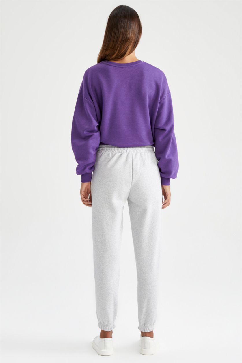 Kadın Gri Melanj Jogger Fıt Kalın Sweatshirt Kumaşı Pantolon