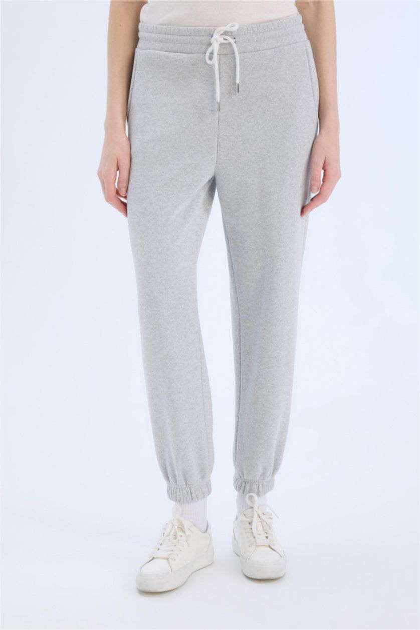 Woman Grey Melange High Waist Thick Fabric Joggers