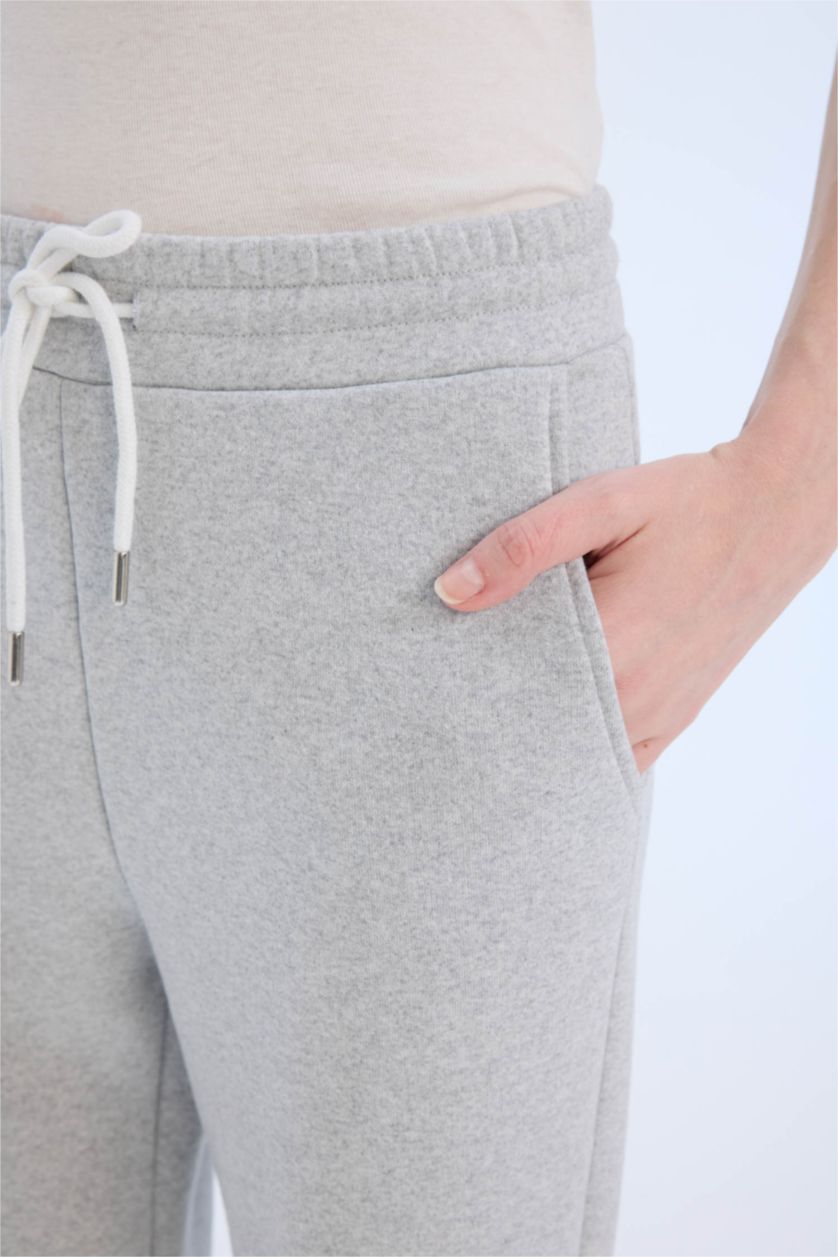 Woman Grey Melange High Waist Thick Fabric Joggers