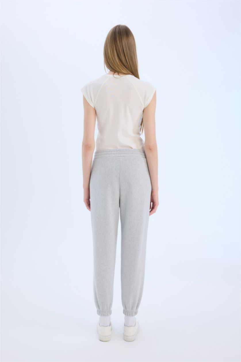 Woman Grey Melange High Waist Thick Fabric Joggers