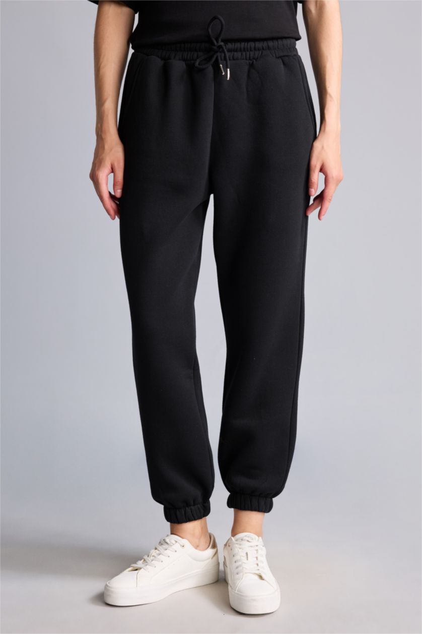 Women Black jogger Thick Sweatshirt Fabric Trousers