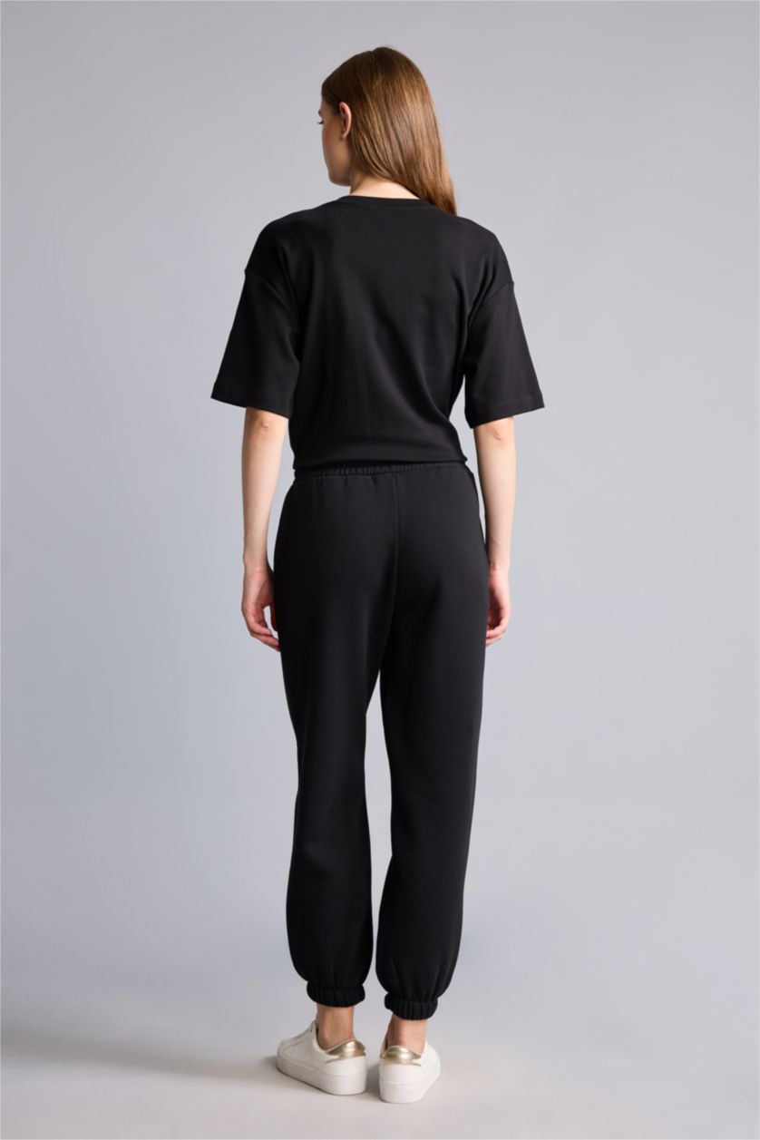 Women Black jogger Thick Sweatshirt Fabric Trousers