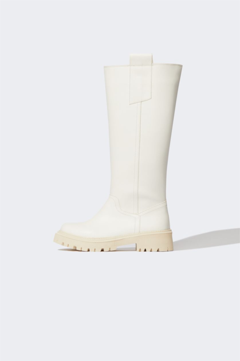 WOMAN Light Stone Faux Leather Thick Sole Boots