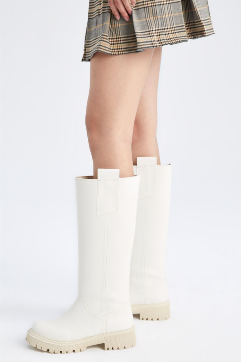 WOMAN Light Stone Faux Leather Thick Sole Boots