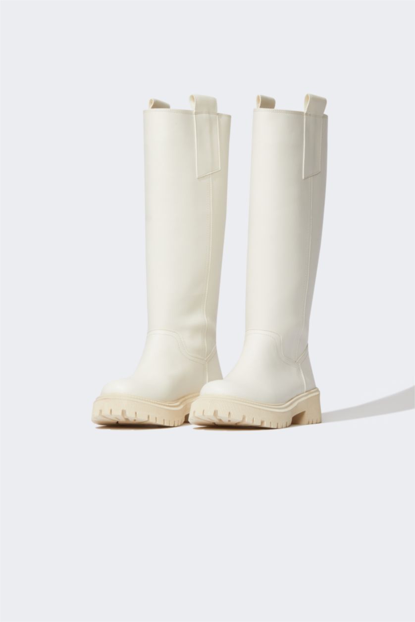 WOMAN Light Stone Faux Leather Thick Sole Boots