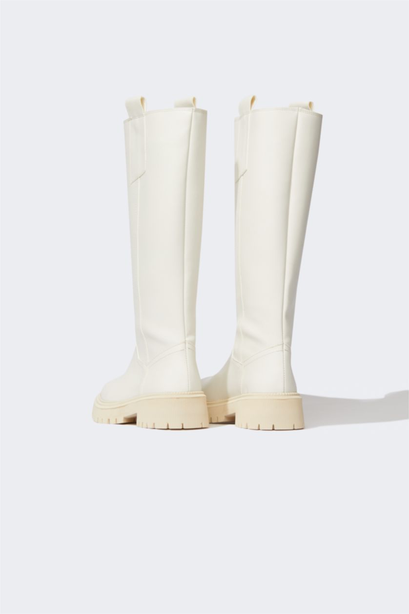 WOMAN Light Stone Faux Leather Thick Sole Boots