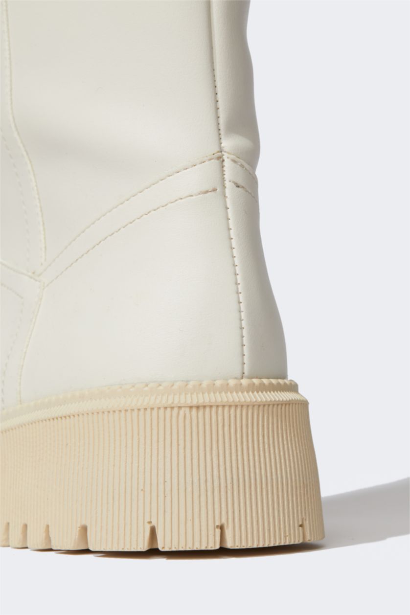 WOMAN Light Stone Faux Leather Thick Sole Boots