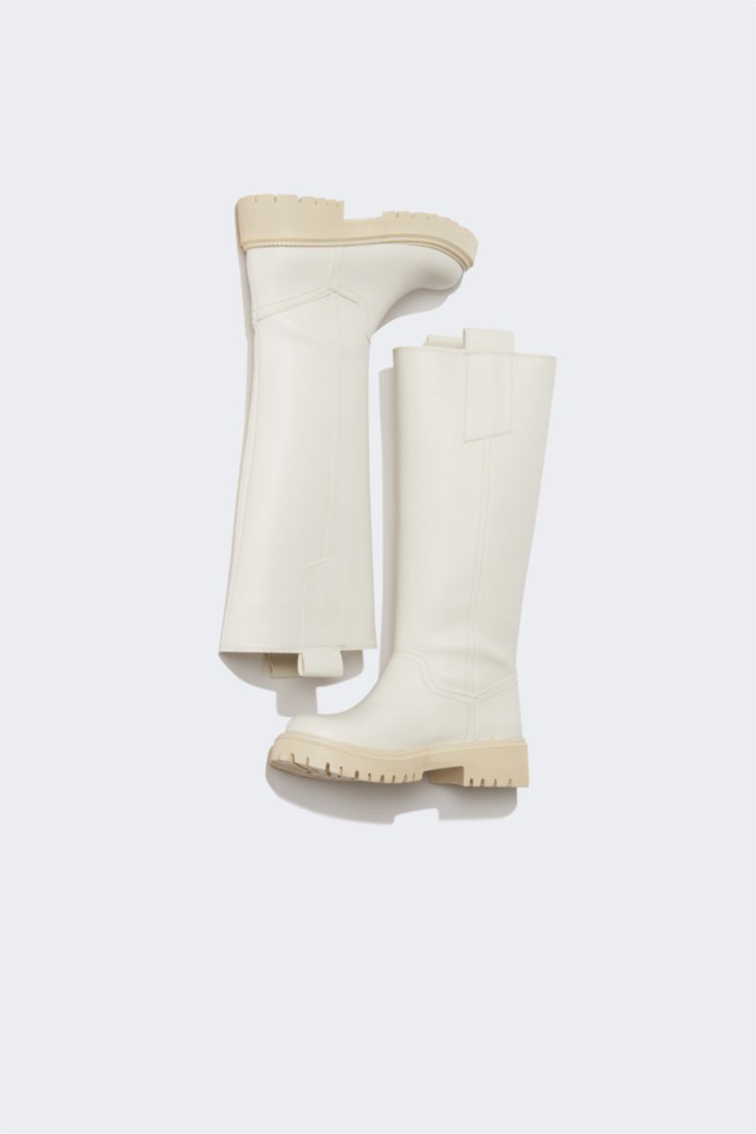 WOMAN Light Stone Faux Leather Thick Sole Boots