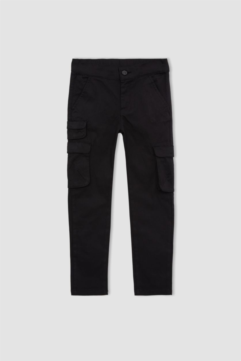 GARÇONS Noir Pantalon en gabardine avec poche cargo pour garçon