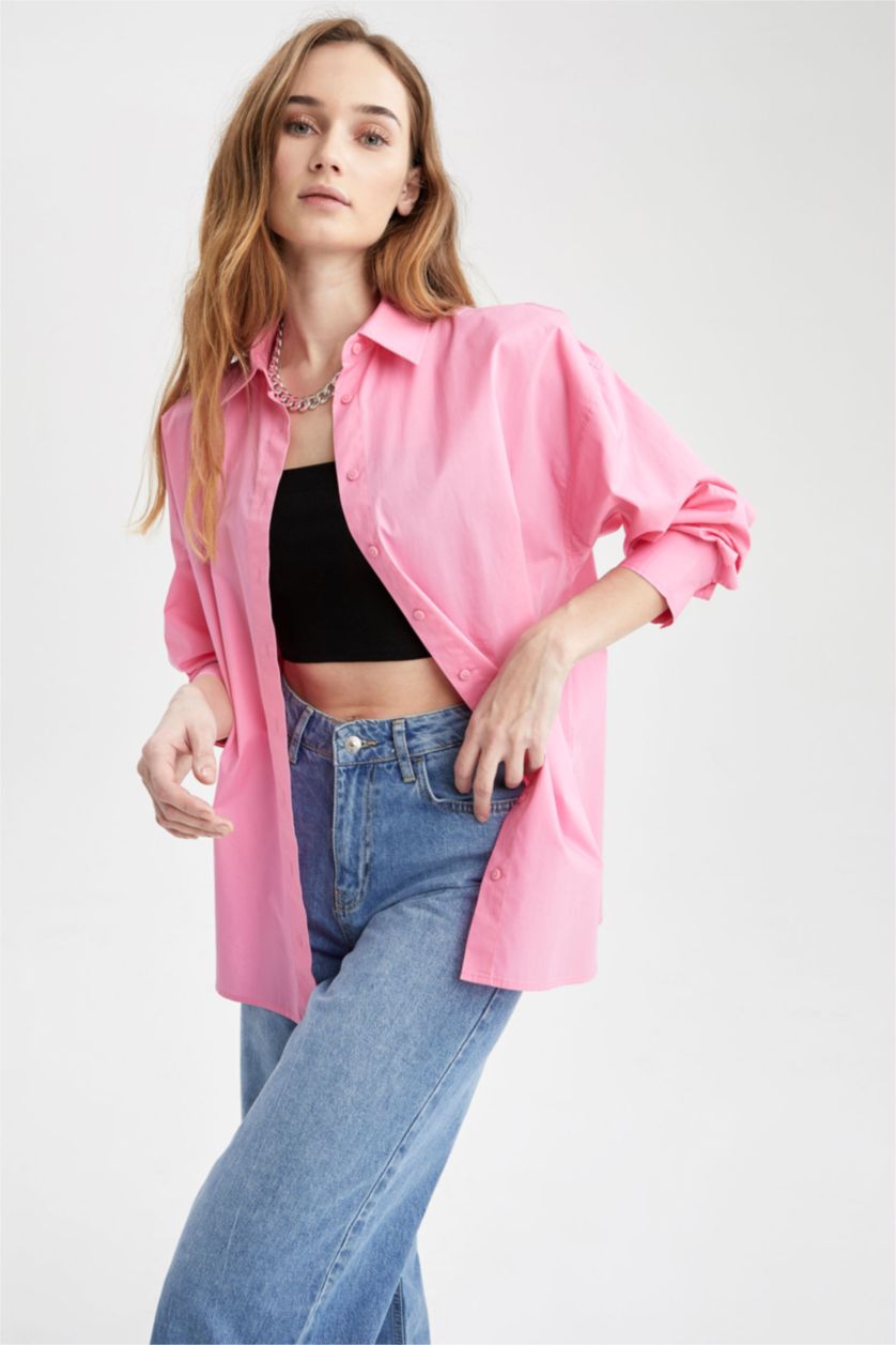 FEMME Rose Tunique chemise basique à manches longues