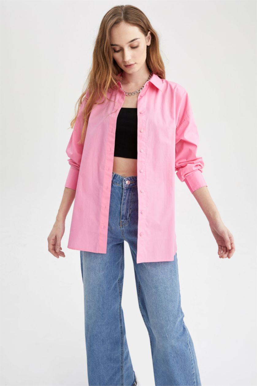 FEMME Rose Tunique chemise basique à manches longues