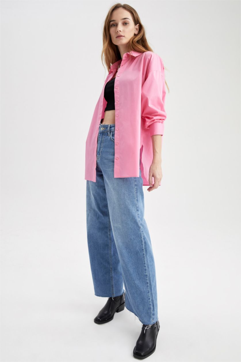 FEMME Rose Tunique chemise basique à manches longues