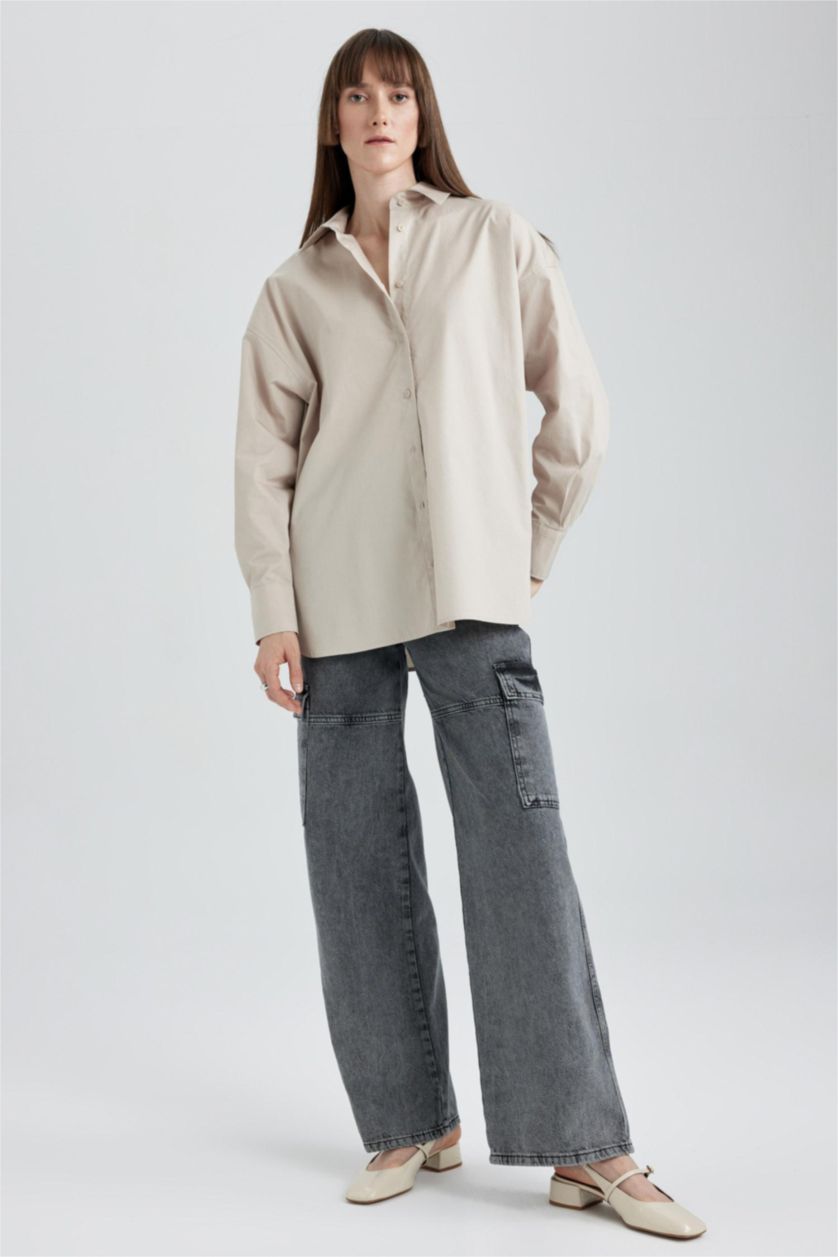 Әйелдерге Құм үлкен пішім Ұзын жеңді көйлек