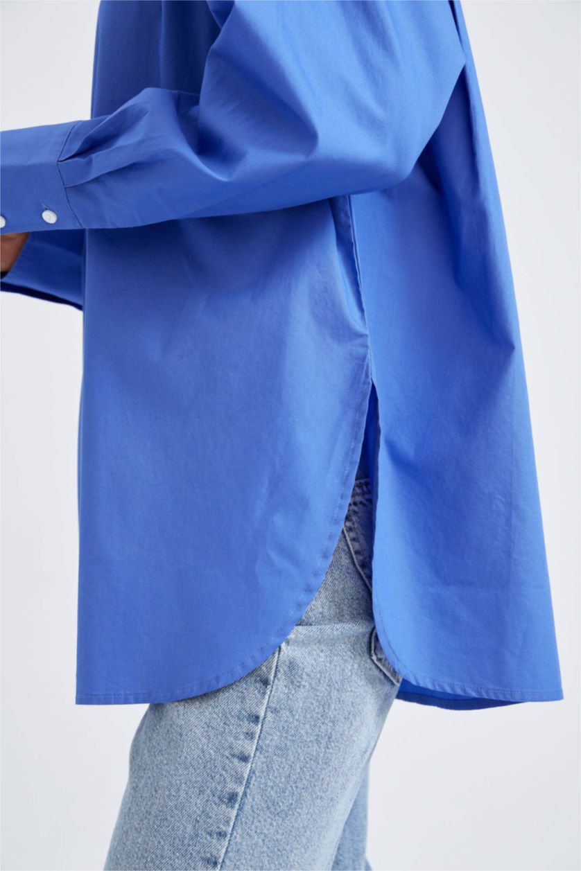 FEMME Bleu Tunique À Manches Longues En Popeline À Col Chemise Coupe Oversize