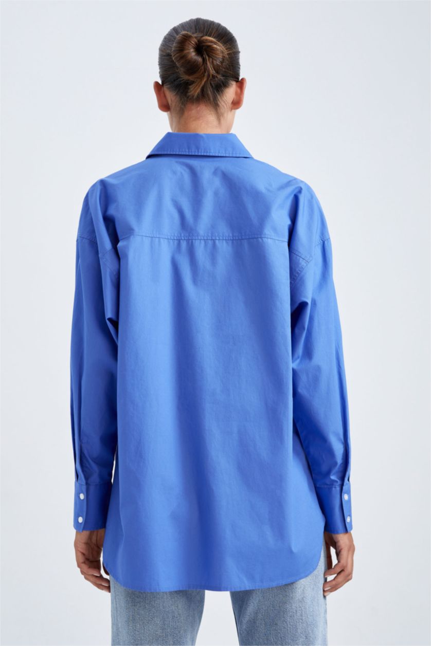 FEMME Bleu Tunique À Manches Longues En Popeline À Col Chemise Coupe Oversize