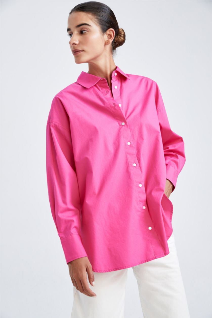FEMME Rose Tunique À Manches Longues En Popeline À Col Chemise Coupe Oversize