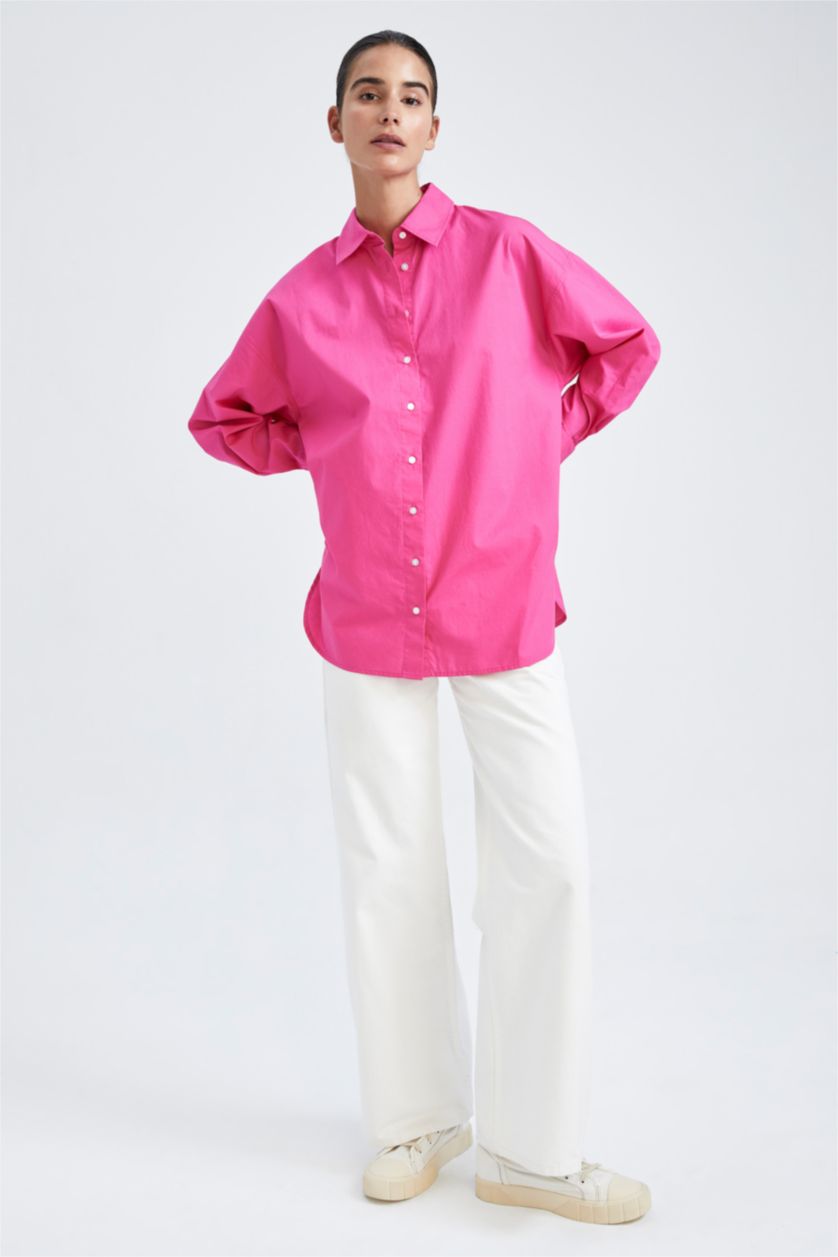 FEMME Rose Tunique À Manches Longues En Popeline À Col Chemise Coupe Oversize