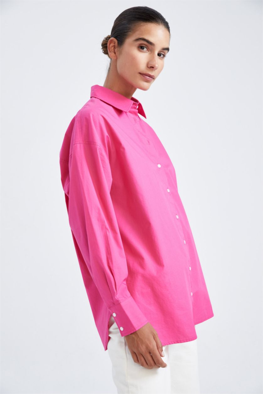 FEMME Rose Tunique À Manches Longues En Popeline À Col Chemise Coupe Oversize