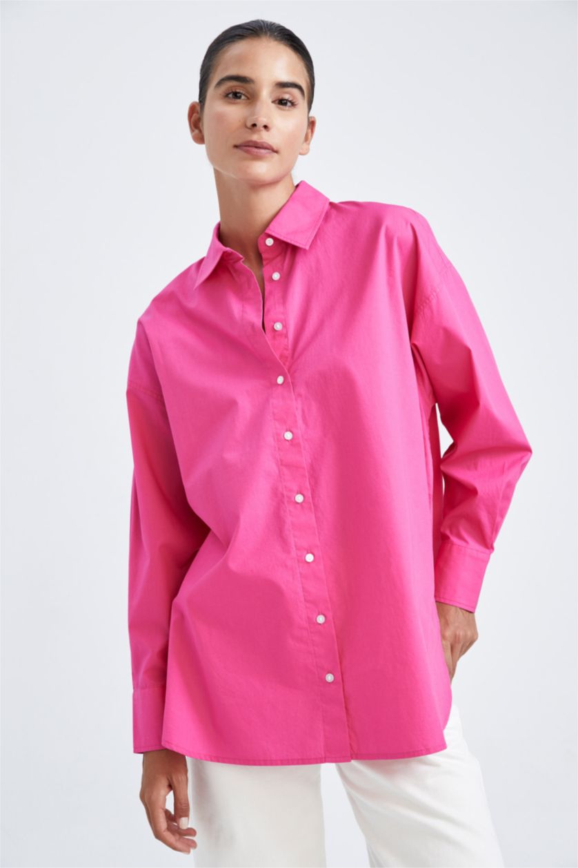 FEMME Rose Tunique À Manches Longues En Popeline À Col Chemise Coupe Oversize