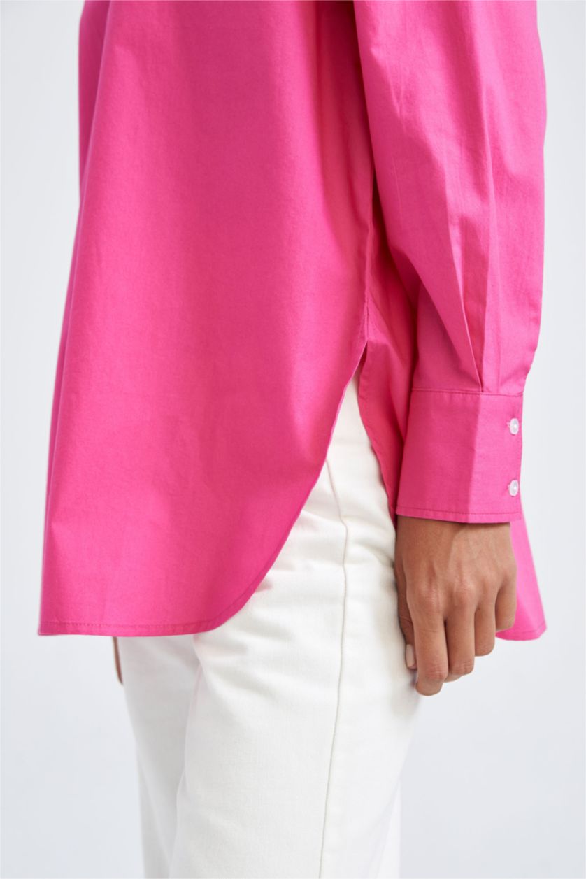 FEMME Rose Tunique À Manches Longues En Popeline À Col Chemise Coupe Oversize