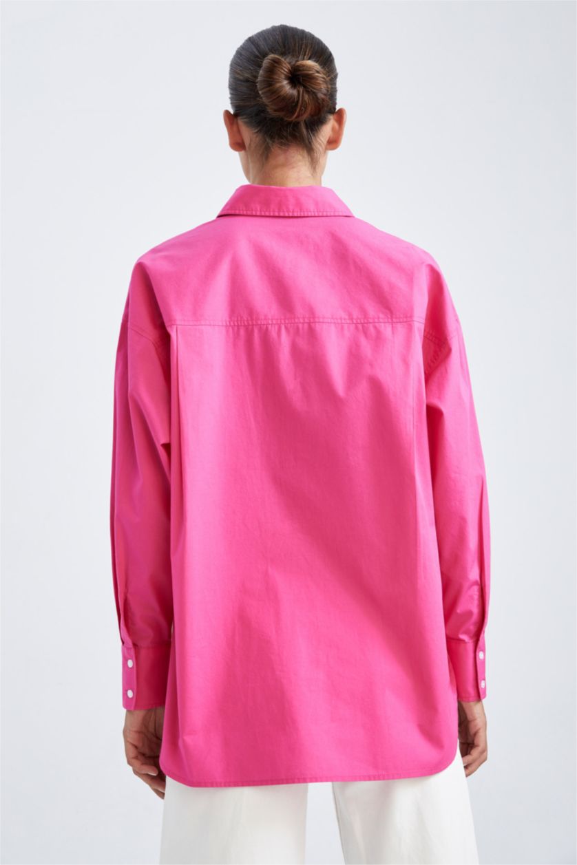 FEMME Rose Tunique À Manches Longues En Popeline À Col Chemise Coupe Oversize