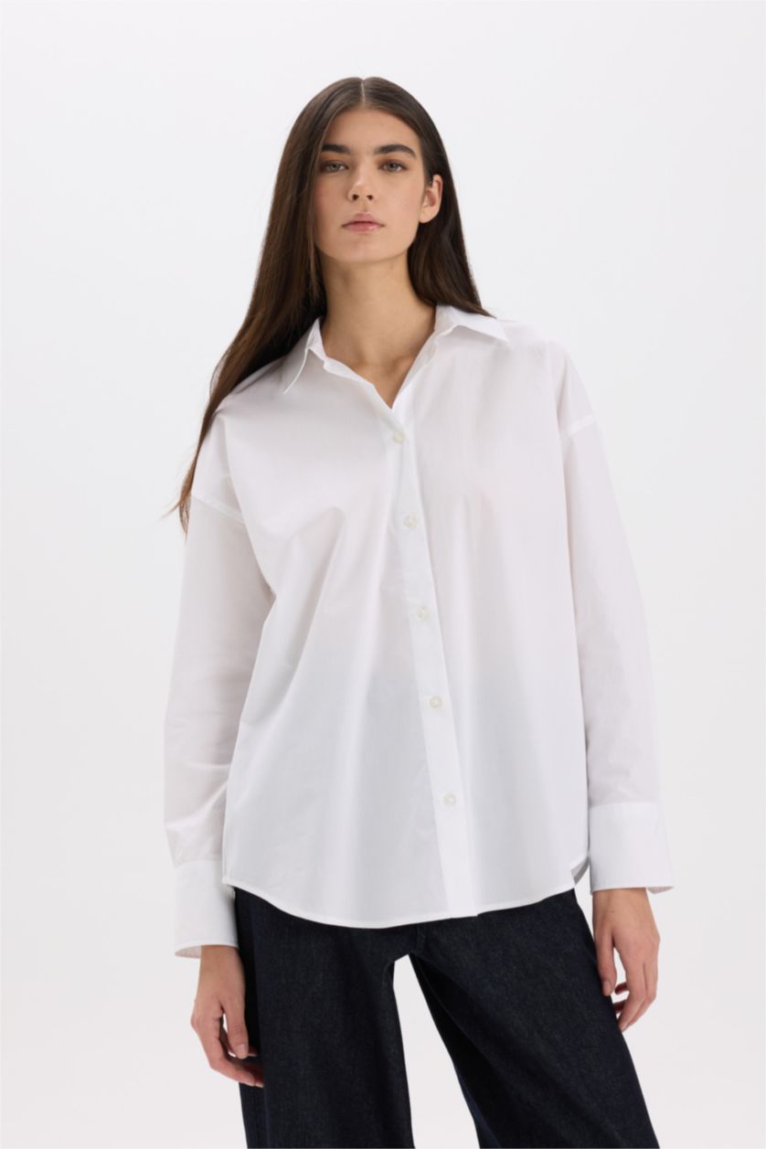 FEMME Blanc Chemise oversize à manches longues en popeline