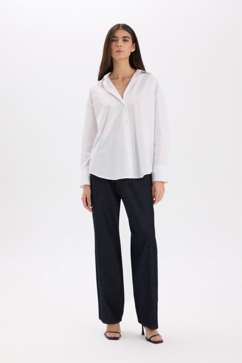 FEMME Blanc Chemise oversize à manches longues en popeline