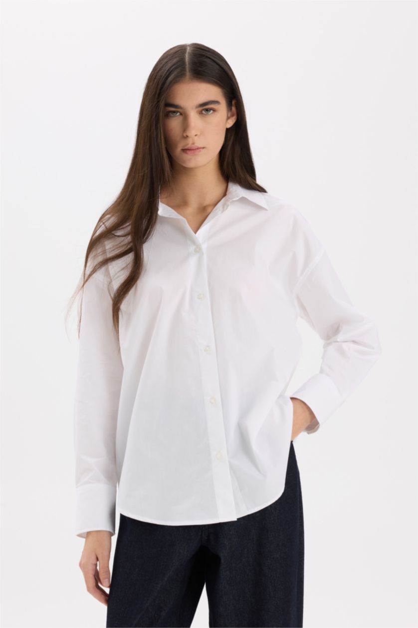 FEMME Blanc Chemise oversize à manches longues en popeline