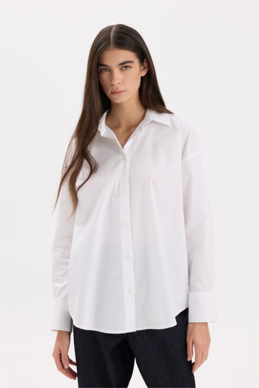 FEMME Blanc Chemise oversize à manches longues en popeline