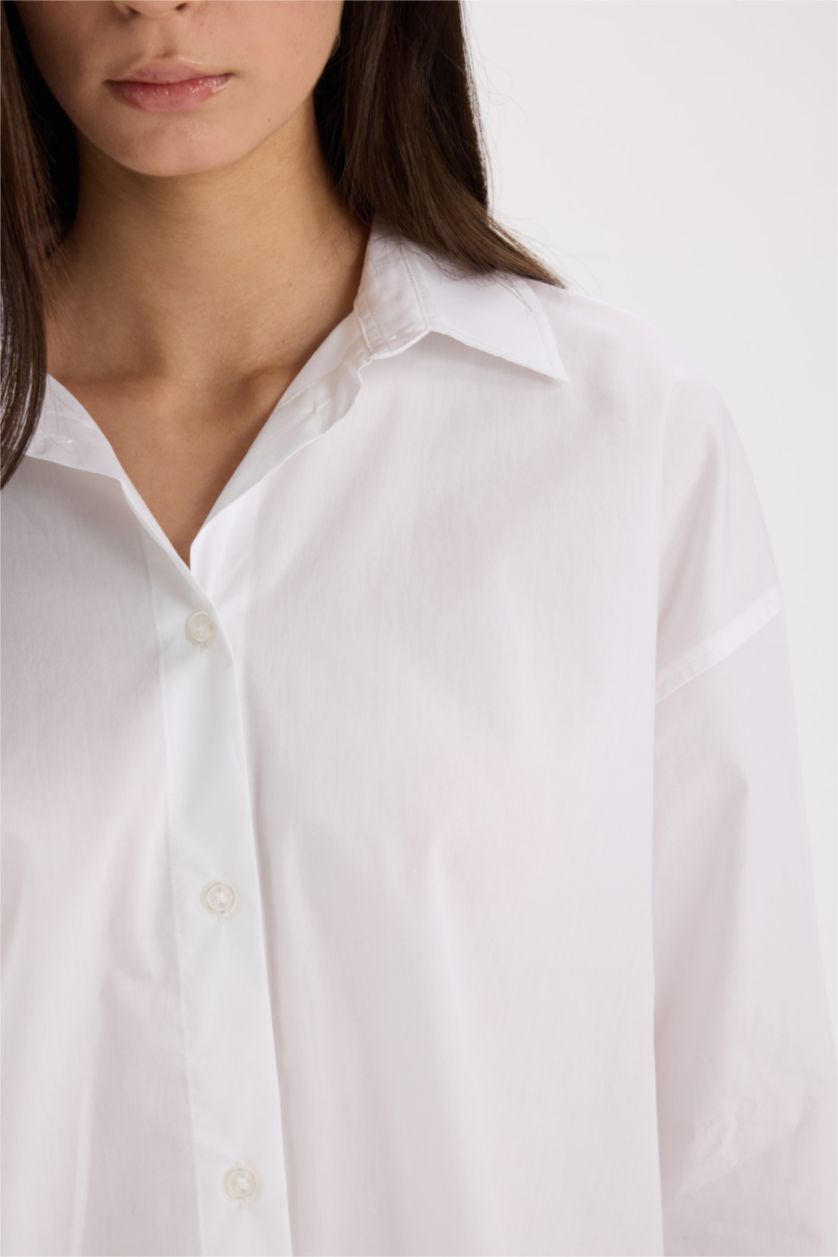 FEMME Blanc Chemise oversize à manches longues en popeline