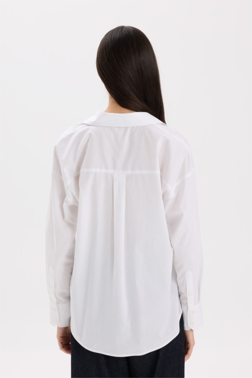 FEMME Blanc Chemise oversize à manches longues en popeline