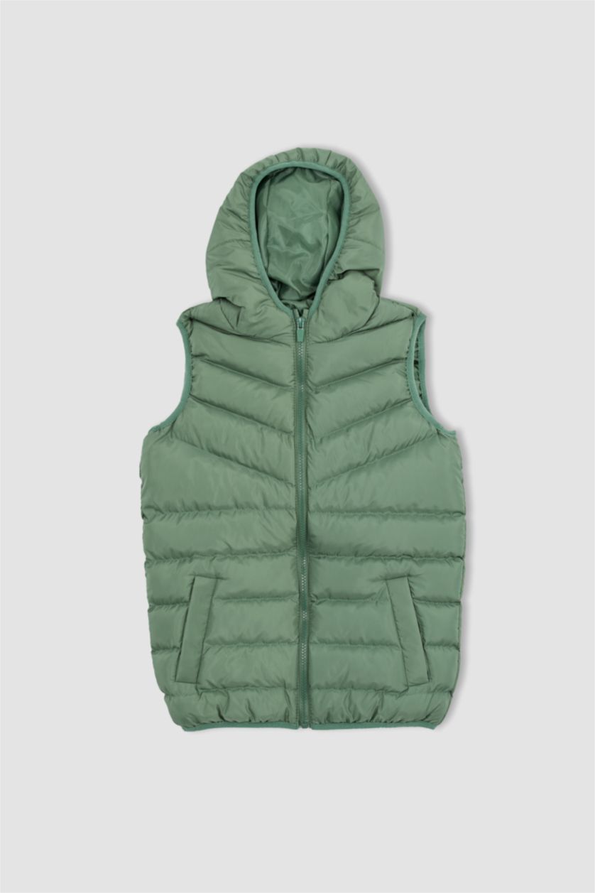Erkek Çocuk - Genç Erkek Yeşil Erkek Çocuk Kapüşonlu Mevsimlik Şişme Yelek