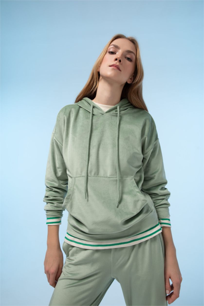 FEMME Vert Clair Velours Côtelé Coupe Régulière