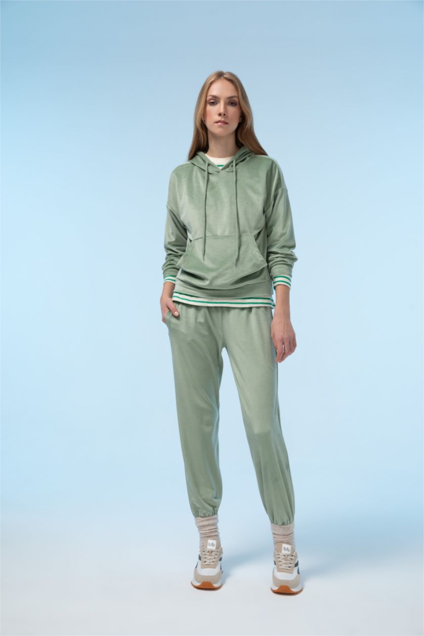 FEMME Vert Clair Velours Côtelé Coupe Régulière