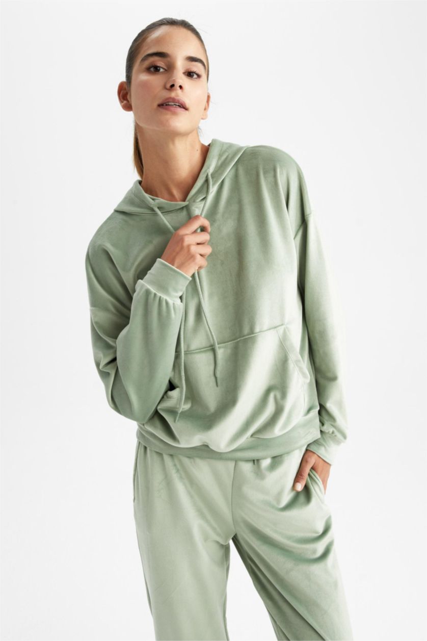 FEMME Vert Clair Velours Côtelé Coupe Régulière