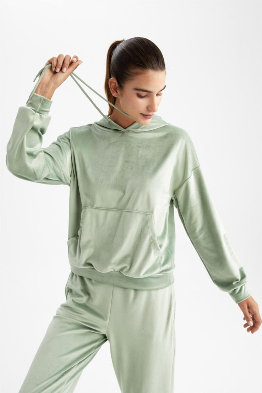 FEMME Vert Clair Velours Côtelé Coupe Régulière