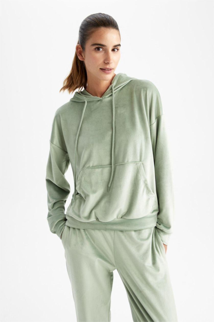 FEMME Vert Clair Velours Côtelé Coupe Régulière