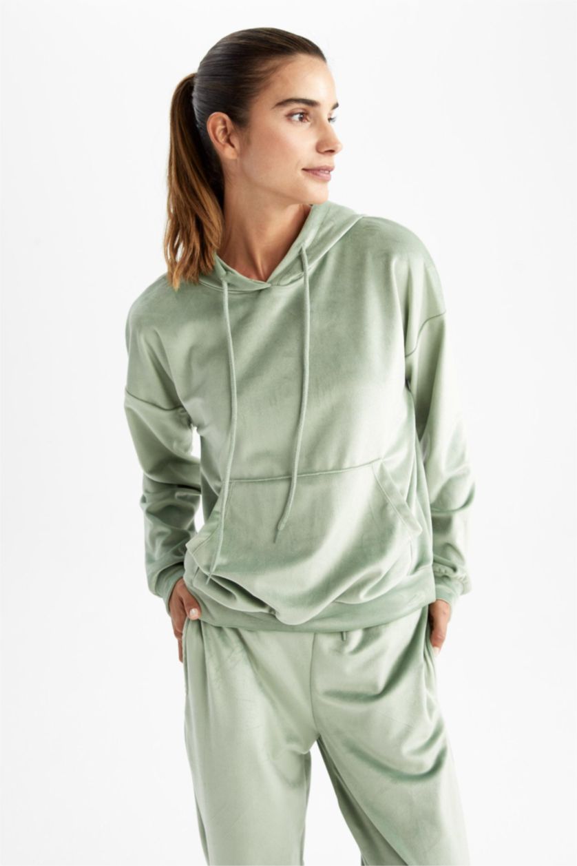 FEMME Vert Clair Velours Côtelé Coupe Régulière