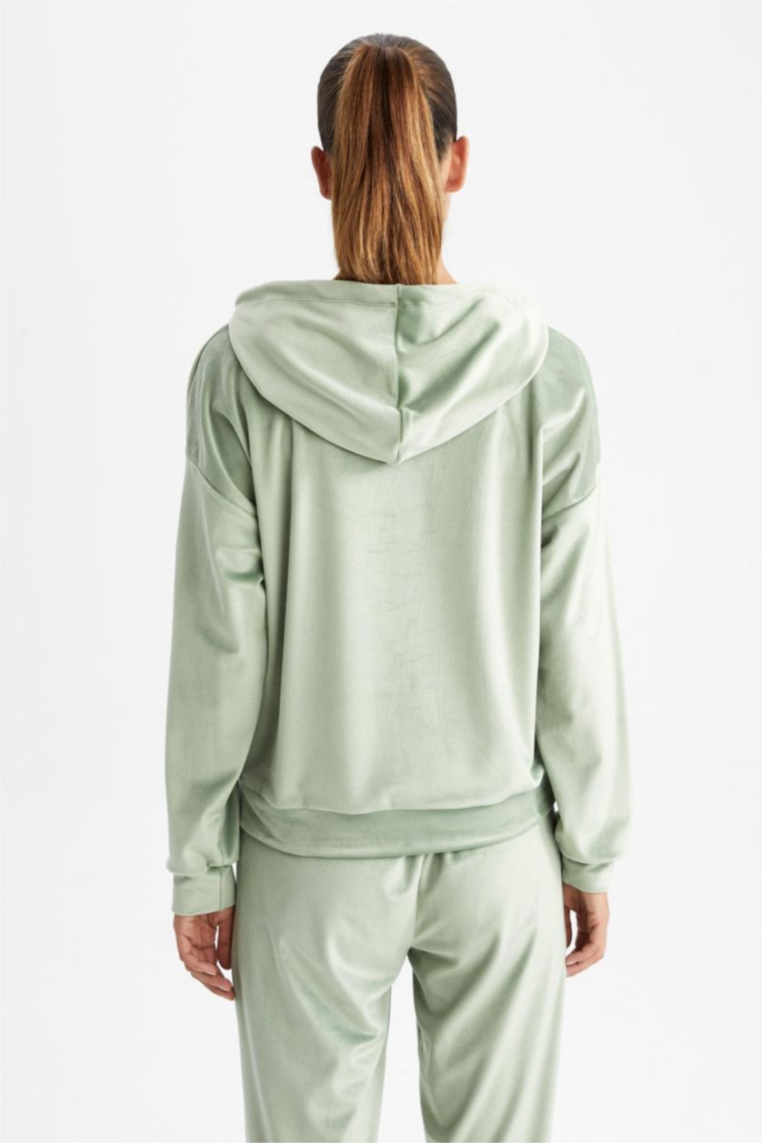 FEMME Vert Clair Velours Côtelé Coupe Régulière